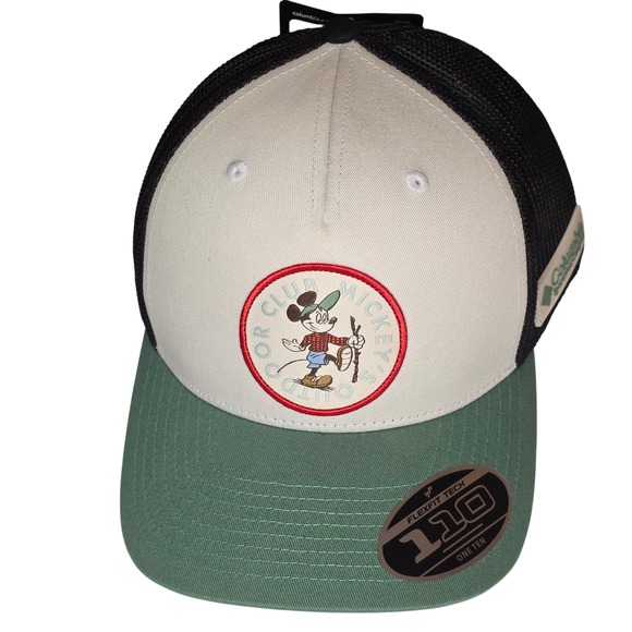 Columbia Disney Mickey Mouse Outdoor Club Flexfit 110 Trucker Hat Cap Black Mesh - Picture 1 of 10